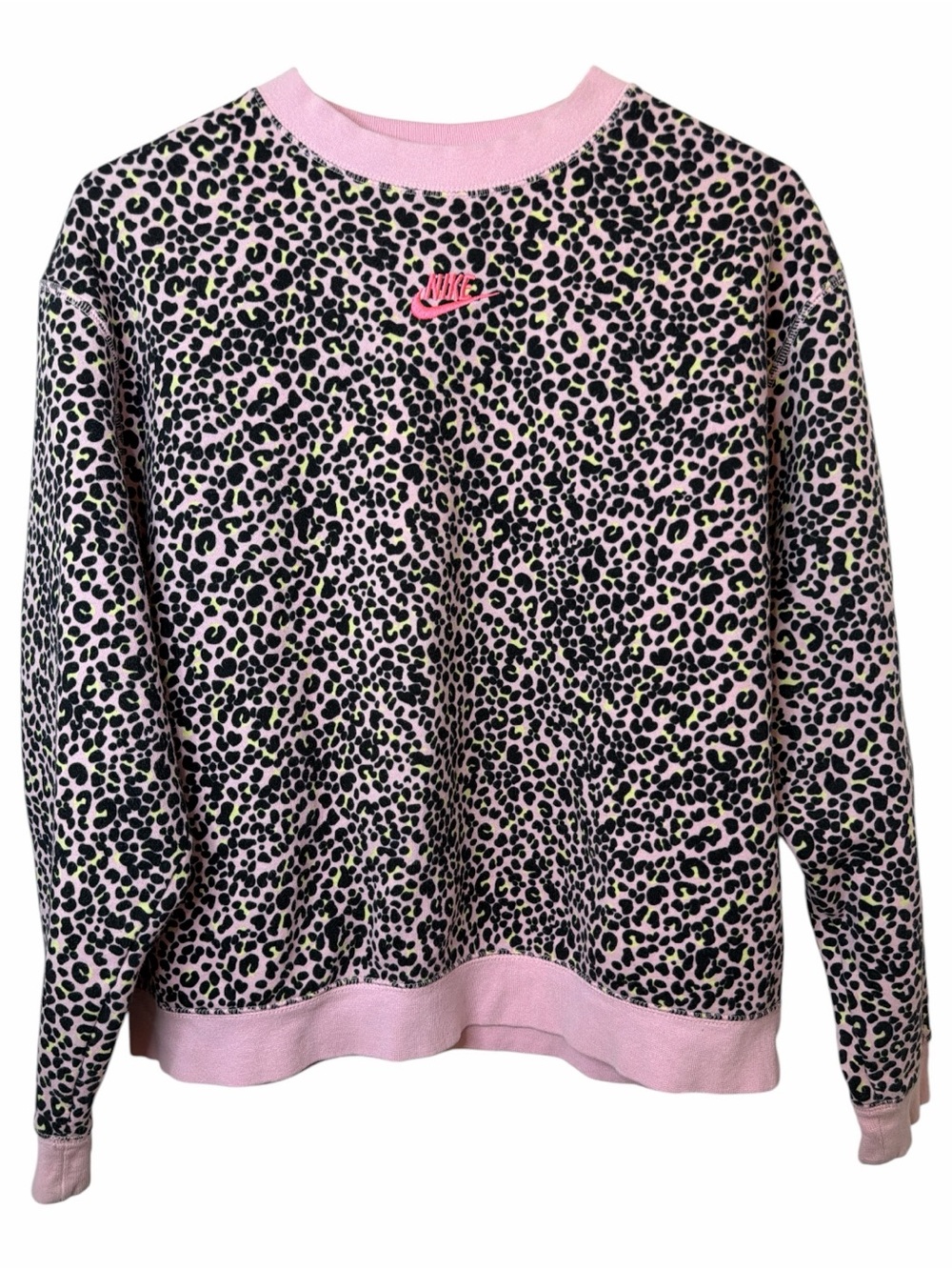 Nike Women's  All Over Leopard Print Pink Crew Sweatshirt